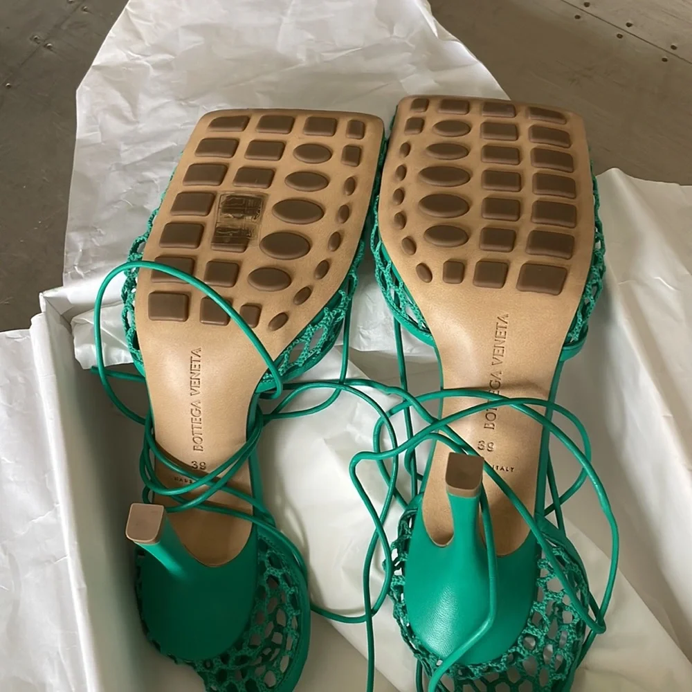 bottega veneta turquoise stretch web sandal pump sz 39